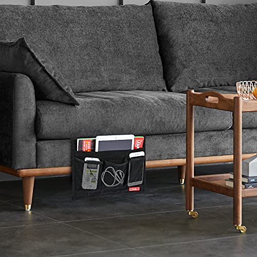 Zafit Linen 4 Pockets Bedside Caddy, Bedside Storage Organizer for Magazine, Remotes, Phone (Classic Black) - color: Black, size: Classic 4 Pockets
