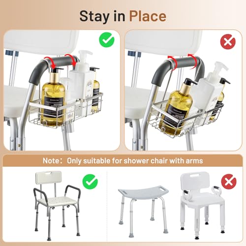 DELLAN Hanging Shower Caddy, Shower Rack with Hooks for Shower & Bath Chair, Bathroom Shower Basket for Elderly, Pregnant, Handicap, Patient