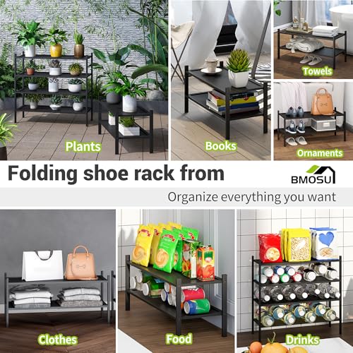 BMOSU 2-Tier Bamboo Shoe Rack Premium Stackable Shoe Shelf Storage Organizer for Hallway Closet Living Room Entryway Organizer(Black) - color: Black, size: 2-Tier（27*11*12.6inches）