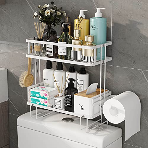 Godboat Bathroom Organizer - Over the Toilet Storage Cabinet, 2-Tier Floating Shelves, Wall Shelf with 2 Hooks & Paper Rack, Cool Accessories & Decor, Gifts for Women, Mothers Day (White) - color: White, size: 2-Tier