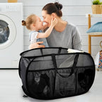 2 Pack Collapsible Laundry Baskets, Upgrade Pop Up Laundry Hamper with Convenient Bags, Foldable Laundry Basket Mesh Light Weight, Easy to Carry Clothes Hampers for Laundry, Dorm, Toys, Travel Black - color: 2xBlack