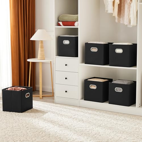 MAX Houser Fabric Storage Bins Cubes Baskets Containers with Dual Plastic Handles for Home Closet Bedroom Drawers Organizers (Black) - color: 12 black