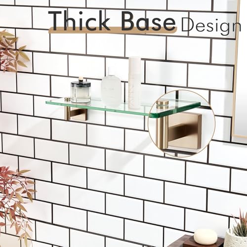 KOKOSIRI Wall Shelves Bathroom Hardware Glass Floating Shelf 16-Inch for Bedroom, Living Room, Kitchen, Hanging Rack Champagne Bronze B1105CPG-L16 - color: Champagne Bronze, size: 16-Inch