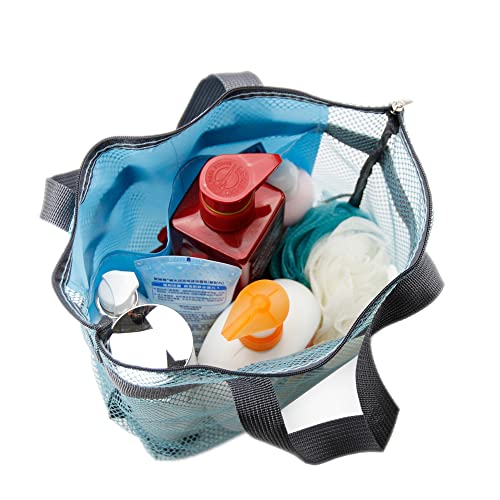 TOPASION Mesh Shower Caddy Bag Portable Hanging Toiletry and Bath Organizer with Zipper for Travel, Gym, Camping, College Dorms, Beach - color: 2 Pcs Sky Blue