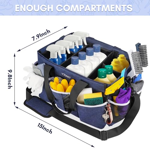 Ytonet Wearable Cleaning Caddy Bag, Large Cleaning Supplies Organizer with 4 Foldable Dividers, Kitchen Caddy Organizer with Handle & Adjustable Shoulder Straps for Cleaners & Housekeeper, Blue - color: Blue, size: Large