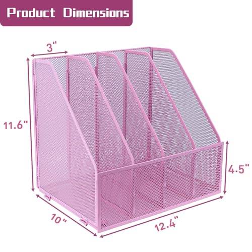 Desk Organizers, Metal Magazine File Holder with 4 Vertical Compartments Rack Binder File Organizer for Office Supplies, Home Workspace - Pink - color: Pink, size: 4 Compartments