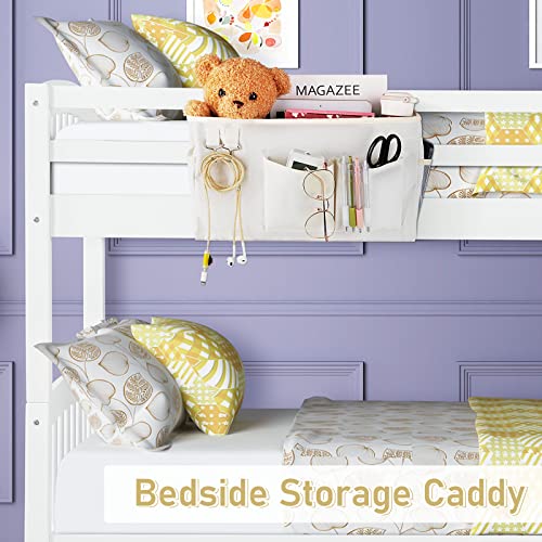 Bedside Caddy Bedside Organizer Hanging Storage Bag for Bunk College Dorm Bed and Hospital Beds with Magazine Water Bottle Phone Holder (White) - color: White