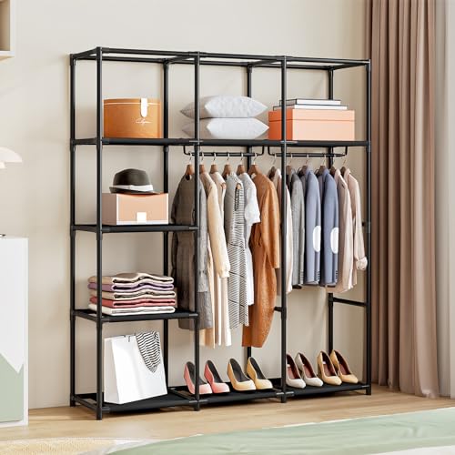 SORCEDAS Portable Wardrobe Closet Storage Organizer Metal Hanging Rack Non-Woven Fabric (Black, 51 Inch) - color: Black, size: 51 Inch