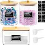 2+1 Pack Glass Laundry Pods Container & Acrylic Dryer Sheet Holder, Clear Laundry Room Organization Containers with Bamboo Lids & Labels, Powder Laundry Detergent Container for Scent Booster, Powder - size: 2+1 Pack