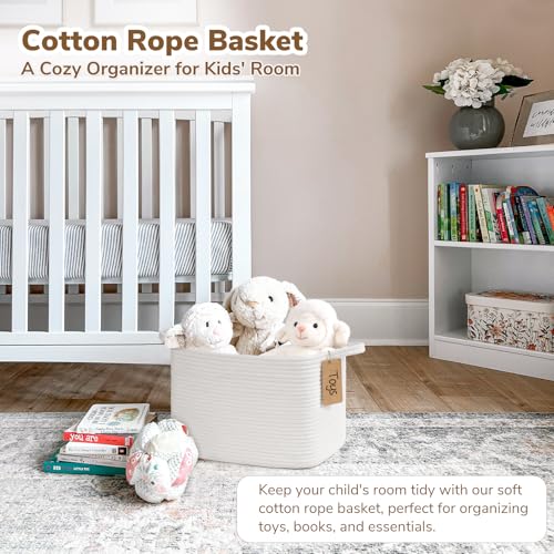 Goodpick Rope Basket, Storage Baskets for Organizing, Rectangle Baby Nursery basket with Handles, Small Woven Basket for Shelves, Living Room, 13 x 10 x 9 Inches, White - color: White, size: 13"L x 10"W x 9"H