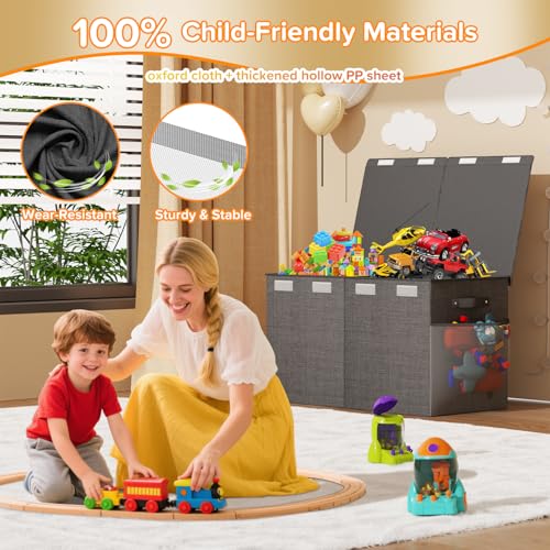 Large Toy Box Chest, Collapsible Sturdy Toy Storage Organizer Boxes Bins Baskets Dinosaur Kids Toy Chest Bin with Lids for Boys Girls Living Room Playroom Bedroom Nursery 25"x14"x16" Gray - color: Grey－2