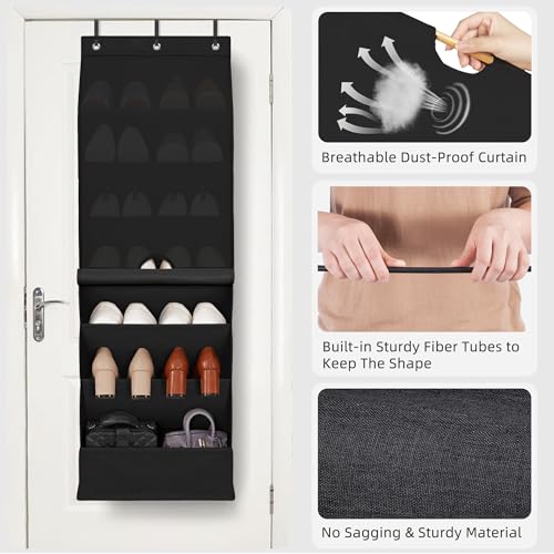 STORAGE MANIAC Over the Door Shoe Organizer with Curtain Dustproof Heavy-Duty Large Deep Pocket Hanging Shoe Organizer for Closet Dorm & Narrow Door Storage Shoe Holder Shoe Rack, 7-Shelf Black 1 Pack - color: Black, size: 7-Shelf