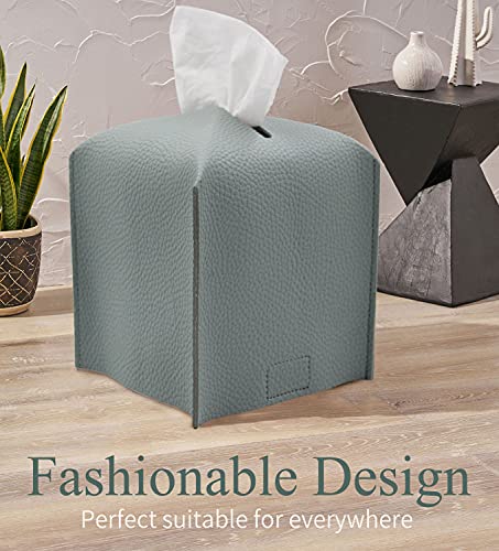 Livelab Tissue Box Cover Holder, Square Modern Decoration PU Leather Facial Tissues Case Roll Paper Dispenser for Bathroom Vanity Countertop, Night Stands, Office Desk Car 5X5X5'' | Water Blue - color: Water Blue