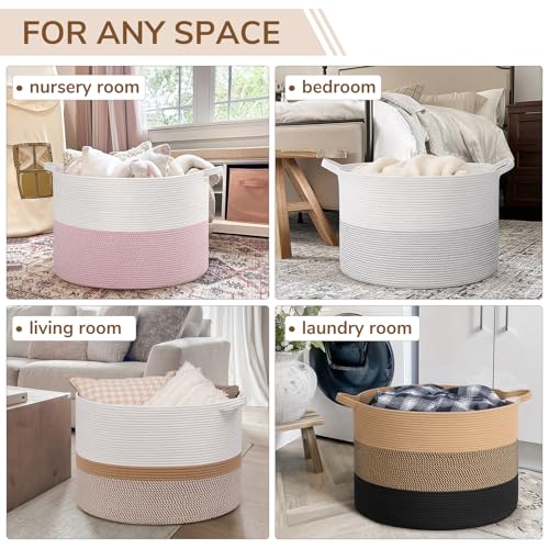 INDRESSME 115L Extra Large Blanket Basket for Apartment Décor, Woven Baby Laundry Hamper Shoe Basekts for Entryway, Wicker Storage Basket for Organizing, Camel Mix & Black - color: Camel Mix & Black, size: 23.6"D x 15.7"H