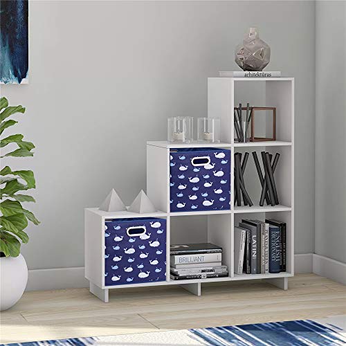 Fabric Cube Storage Bins Whale10.5x 10.5 x 11 in Foldabe Navy Blue Storage Cubes Folding Cloth Storage Cubes Boxes Collapsible Cube Inserts Storage Baskets Drawer for Cube Organizer Closet QY-SC11-6 - color: Navy Blue-Whale(Set of 6)