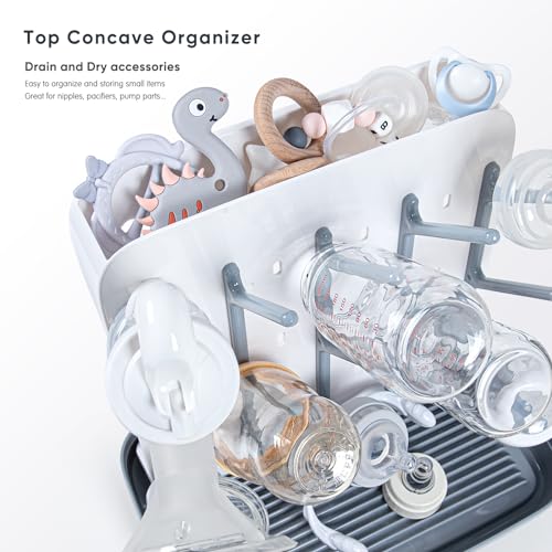 Termichy Baby Bottle Drying Rack: Vertical Bottle Dryer Rack Holder with Brushes Set- Drying Rack & Nipple Scrubber-Space Saving Standing Drying Rack for Baby Bottles and Pump Part Cleaning - color: Gray(with Brushes)