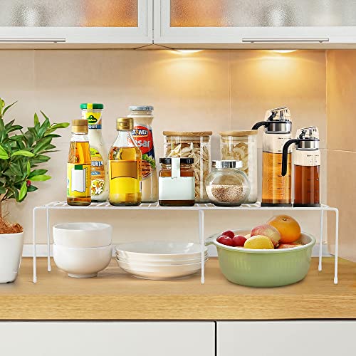 Ravinte 1 Pack Freezer Shelf Organizer, Expandable Cabinet Storage Shelf with Rustproof Metal Wire, Adjustable Kitchen Cabinet Organizer Spice Rack for Frige, Pantry, Cupboard, Countertop - White - color: White
