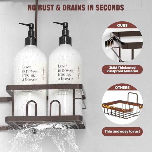 REINHARDT Adjustable Shower Caddy Hanging Rustproof Shower Caddy for Handheld Showerheads, Shower Organizer with Hooks Soap Holder, Anti-Swing Shower Rack Bathroom Accessories, Bronze - color: Bronze