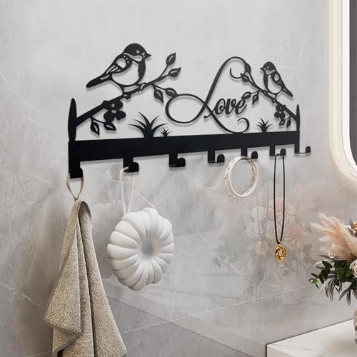 Metal Key Holder, Wall Mounted Key Hooks, Key Holder for Wall, Key Organizer Rack with 7 Hooks, Key Hanger Decor for Kitchen, Entryway, Hallway, Bedroom, Doorway (Birds 12IN) - color: Birds, size: 12 Inch
