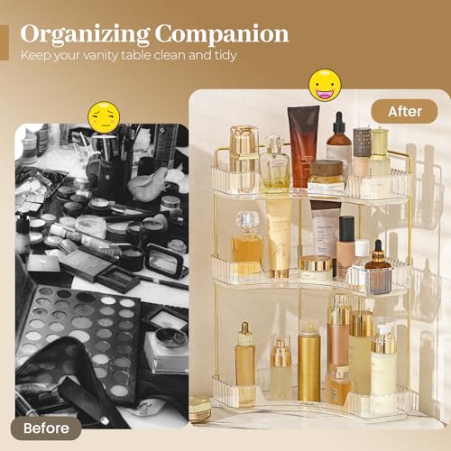 Aveniee Corner Bathroom Counter Organizer, Bathroom Countertop Shelf Makeup Storage, Clear Perfume Tray Holder (3 Tiers, White) - color: Pearl White, size: 3 Tier