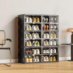 Vipbox Black Shoe Rack Organizer Cabinet for Closet Entryway,Clear Shoe Storage Boxes Stackable Sneaker Storage with Door Easy Assembly Shoe Cabinet with Lids Large 4 Tiers 16 Pairs - size: 4 Tiers 16 Pairs