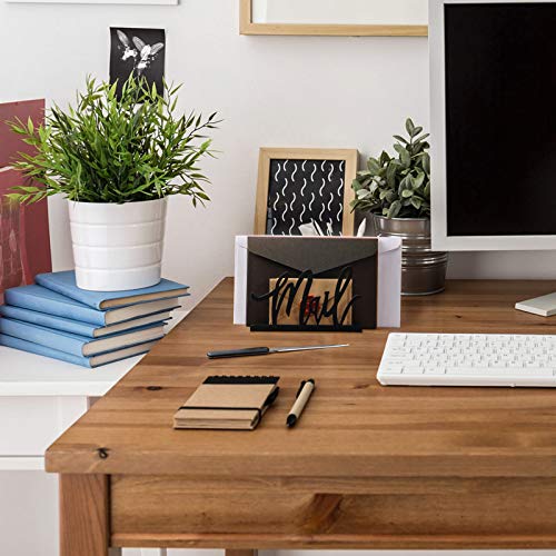 Jetec Mail Holder Cutout Metal Letter Holder Countertop Organizer Cutout Mail Lettering Design with Letter Opener for Home Office Envelope Bill Filling Paper Document Storage(Black Artistic Font)