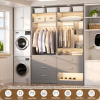 Besiost 4FT Closet Systems with 5 Wood Drawers, 48 Inch Closet Organizer System with 2 Hanging Rods & 7 Shelves, Heavy Duty 48" Walk-in Closet, Grey (48"L x 15" W x 80" H) - color: Grey