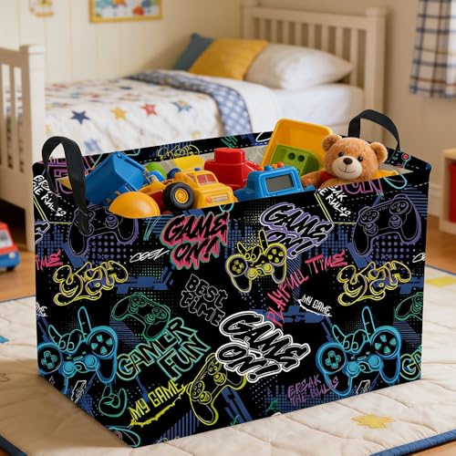 Rectangular Kids Baskets,Waterproof Foldable Storage Basket with Handles,Games Basket,Boys Room DecorGame Storage Bin,Shelf Baskets(Cool Game) - color: Cool Game