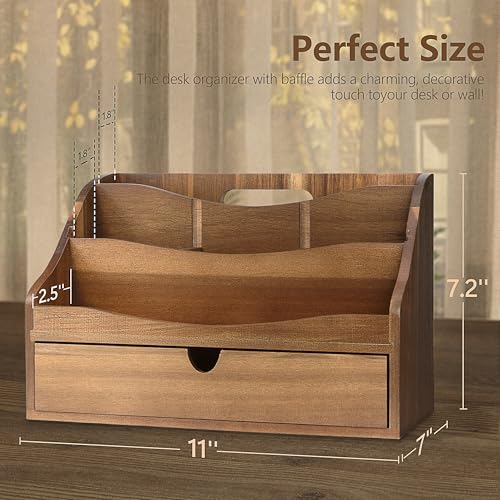 Rebee Vision Acacia Wood Mail Organizer for Desk - Farmhouse Countertop Mail Holder with Dividers - 4-Slot Letter Sorter for Office Accessories - Desktop Organizer for Home Decor (Acacia Wood) - color: A-Acacia Wood