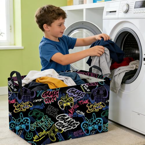 Rectangular Kids Baskets,Waterproof Foldable Storage Basket with Handles,Games Basket,Boys Room DecorGame Storage Bin,Shelf Baskets(Cool Game) - color: Cool Game