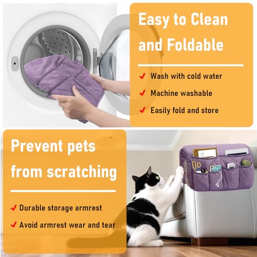 Armchair Caddy, Sofa Armrest Organizer, Non Slip Recliner Organizer, Remote Control Holder for Recliners, Recliner Arm Caddy with 14 Pockets Storage for TV Remote, Phone, Magazine (Purple) - color: Purple