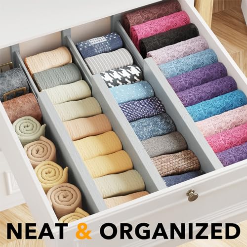 SpaceAid Bamboo Dresser Drawer Dividers 6 Pack, 4.65“ High Adjustable 12.5“-17” Drawer Organizers, Expandable Organization for Clothing, Clothes, Dressers, Gray - color: GRAY, size: 4.65''H, 12.5''-17''L