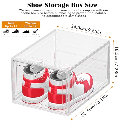 ARSTPEOE 6 Pack Upgrade Harder Shoe Organizer, Shoe Storage with Magnetic Front Door, Clear Shoe Boxes Foldable Space-Saving Shoe Rack for Sneaker Boot Container, White - color: White, size: Upgrade 6 Pack