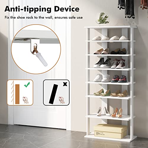 COSTWAY 7 Tiers Shoe Rack, Double Rows Vertical Tall Narrow Patented Shoe Organizer, Free Standing Shoe Rack for Small Space, Entryway, Closet, Living Room, Bedroom (White) - color: White
