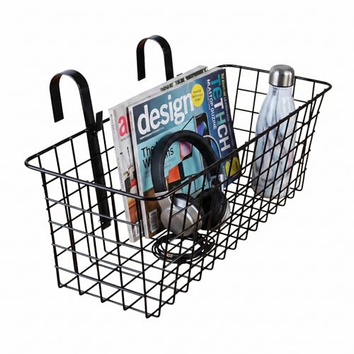 Metal Hanging Bedside Basket for Bunk Beds & Collage Dorms - Cabinet Wire Organizer for Storage, Multi-Use Large Organizing Caddy for Bedroom, Office (Black/Large) - color: Black/Large