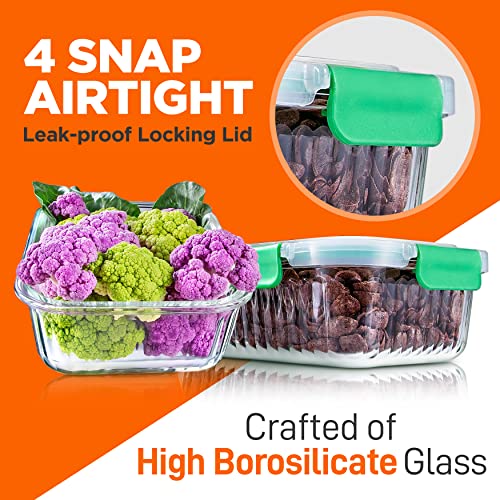NutriChef 10-Piece Superior Glass Food Storage Containers Set (5 Containers + 5 Locking Lids),Stackable Meal-prep Design, BPA-free Airtight Clear Locking lids with Vent Lids & Air Hole, Wave - color: Wave Green