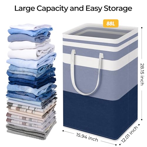 HomeHacks 2-Pack Large Laundry Basket, Waterproof, Freestanding Laundry Hamper, Collapsible Tall Clothes Hamper with Extended Handles for Clothes Toys in the Dorm and Family (Blue, 88L) - color: Blue, size: 88L