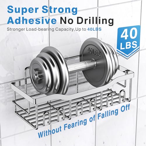 EUDELE 5-Pack Rustproof Stainless Steel Shower Caddy – No Drill Adhesive Bathroom Organizer with Large Capacity, Spacious Shower Shelves for Inside Shower, Kitchen & Home Decor Storage-XL Size - color: Silver