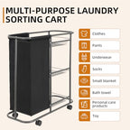 Rolling Laundry Cart with Wheels: 3-Tier Laundry Caddy Between Washer and Dryer - Heavy Duty Wrapping Paper Cart with 45L Bag for Narrow Space Laundry Room Bathroom Bedroom Black - color: Black