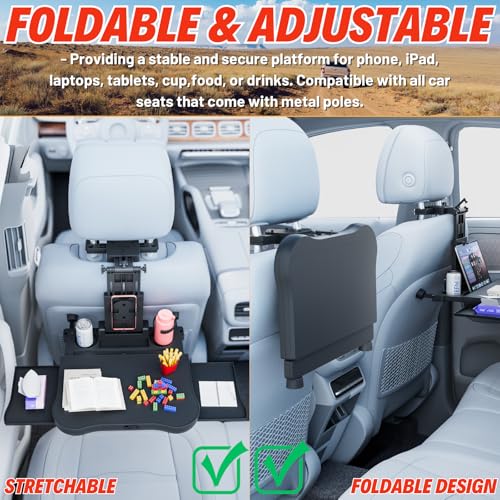 Large Foldable Backseat Tray Table, Car Laptop Desk with Cup Holder, Back Headrest Passenger Food Tray, Phone Tablet Holder, Multifunctional Travel Desk, Car Essentials for Kids & Long Road Trips - style: Car Seat Table Tray