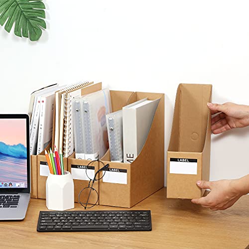 Foldable Desk File Holder Organizer Sturdy Cardboard Magazine Storage Box Document Rack with Blank Label Stickers for Home School Office (5, Brown) - color: Brown