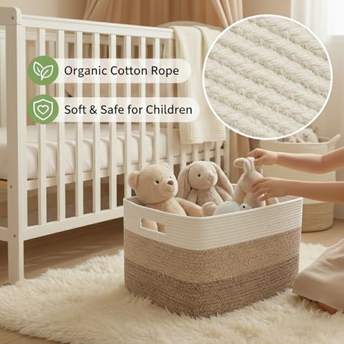 JMvicyroam Woven Blanket Basket,65L Large Storage Bin for Blankets Toys Clothes,Decorative Rope Basket for Living Room Bedroom with Handles, White&Brown - color: White&Brown, size: 65L