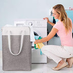 i BKGOO Laundry Basket with Handles white&Grey Coffee-Slim Laundry Bin Collapsible Dirty Clothes Basket Narrow Laundry Bag Foldable Dirty Hamper for Camping, Dorms, Apartments - color: white&Grey Coffee