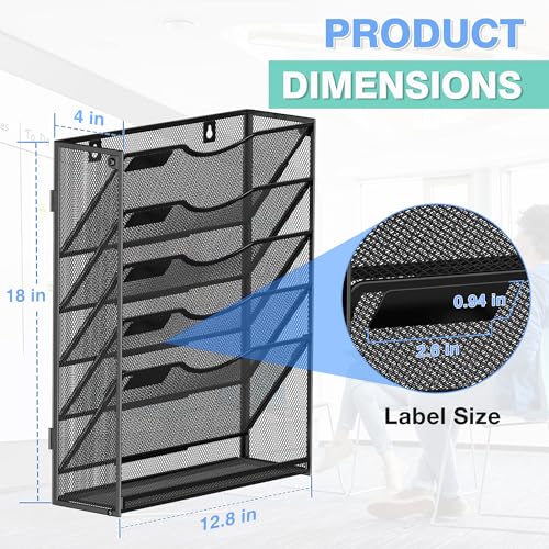 Kuntine.B Wall File Organizer Office Hanging Magazine Holder Wall File Organizer for Office Home (Black, 6 Tier & Hangers) - color: Black, size: 6 Tier & Hangers