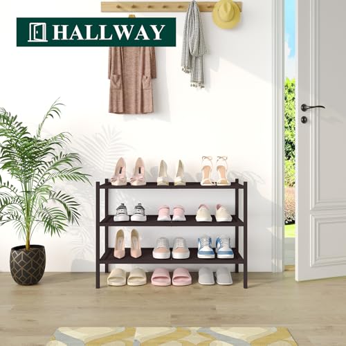 Smiry Bamboo Shoe Rack, 3 Tier Shoe Organizer for Entryway & Closet, Stackable Free Standing Storage Shelf for Shoes, Bags & Plants, Brown - color: Brown, size: 3 Tier-Regular