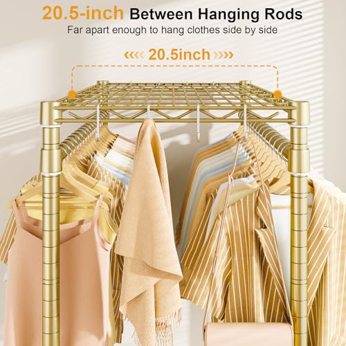 ULIFHOME P4 Plus Rolling Clothes Rack Heavy Duty, Clothing Racks for Hanging Clothes, Free Standing Garment Racks with Wheels, Portable Closet Rack 45'' W × 20.5'' D × 80.5'' H, Max Load 570 Lbs, Gold - color: Gold, size: P4 Plus