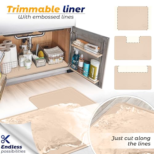 The Original Under Sink Mat - Silicone Waterproof mat, Adjustable, Easy to Clean, Kitchen cabinet liner, Disinfection Surface - 34" x 22" or smaller (Beige, 31" x 22") - color: Beige, size: 31" x 22"