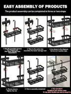 Over Door Shower Caddy, Black Rustproof Bathroom Organizer, 2-Tier Storage Rack, 11.81x5.31 Inch Shelves, No Drilling Required