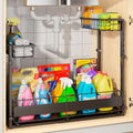 Expandable Under Sink Organizer with 5-Level Height Adjustment,2 Tier Under Sink Organizer Pull-Out Under Sink Drawers Cabinet Organizer for Kitchen & Bathroom Storage,Black,Large - size: large