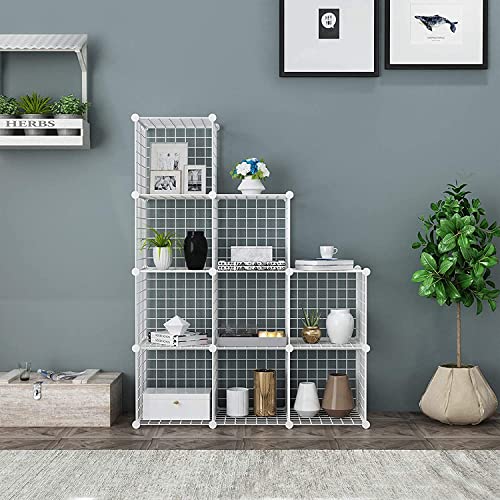 C&AHOME Wire Cube Storage, 9-Cube Organizer Metal, Wire C Grids Storage, Storage Bins Shelf, Modular Bookshelf, Closet Cabinet Ideal for Home, Living Room, Office 36.6”L x 12.4”W x 48.4”H White - color: White, size: 9 Cube